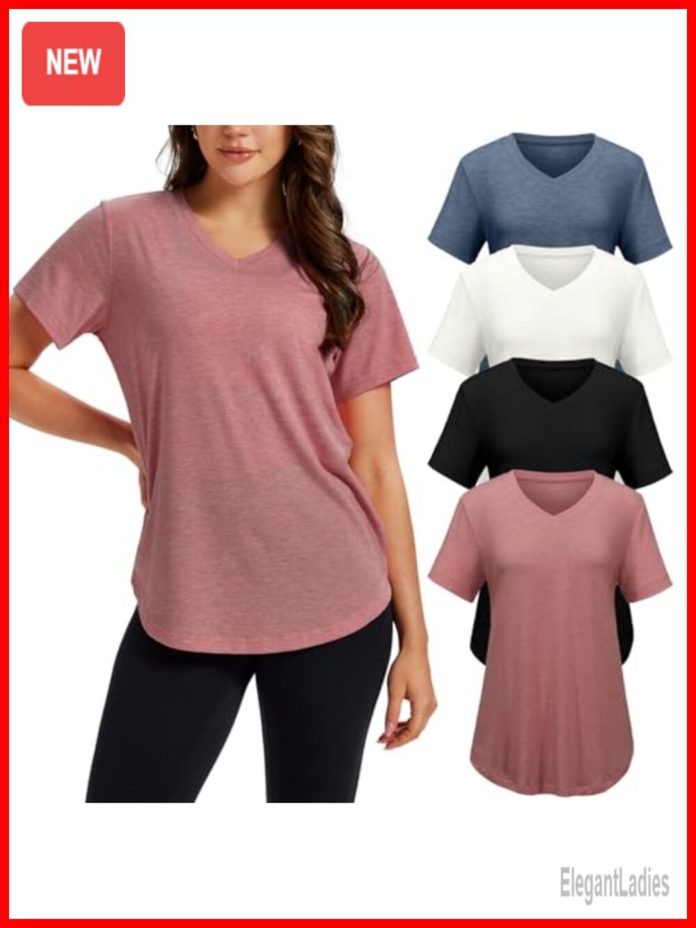4 Pack V Neck Short Sleeve T Shirts Loose Fit Summer Tops for Women